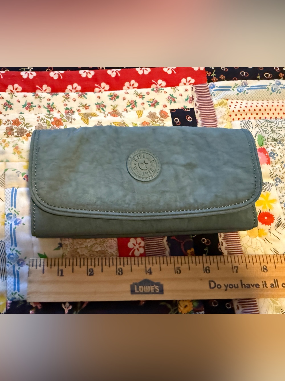 Kipling Teal Fold Wallet with Logo Emblem